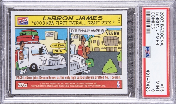 2003-04 Bazooka Comics #15 LeBron James Rookie Card - PSA MINT 9